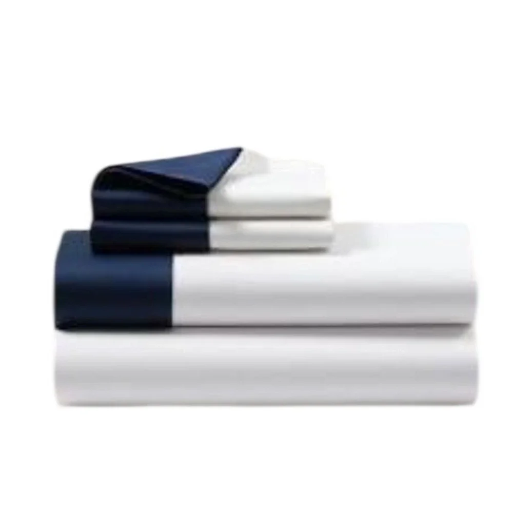 NWT Ralph Lauren Organic Sateen Border King Flat Sheet 624 TC Navy White $215